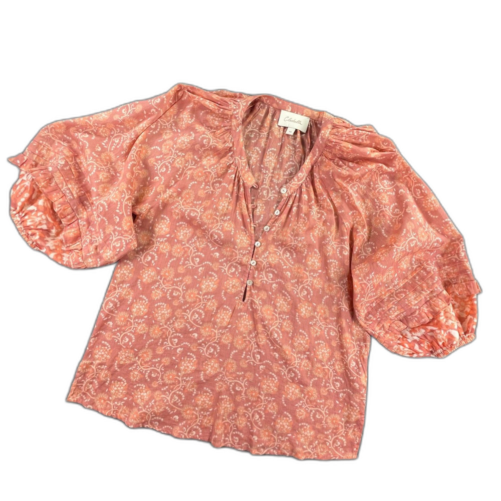 Cleobella Shania Terracotta Floral Organic Cotton Balloon Sleeve Blouse XS Boho